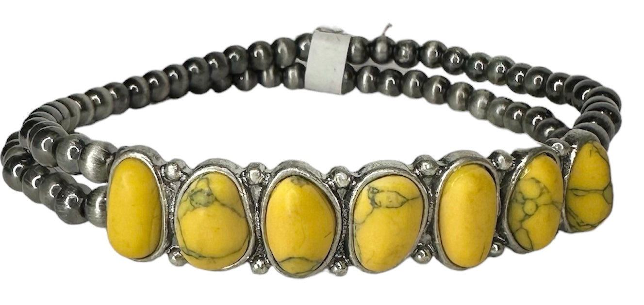 Silver Navajo Beaded Bracelet with Stone - Several Colors available