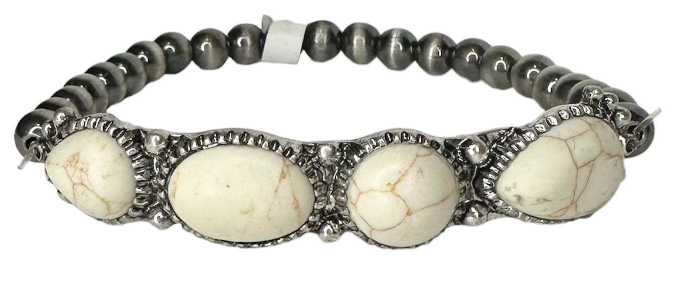 Silver Navajo Beaded Bracelet with Stone - Several Colors available