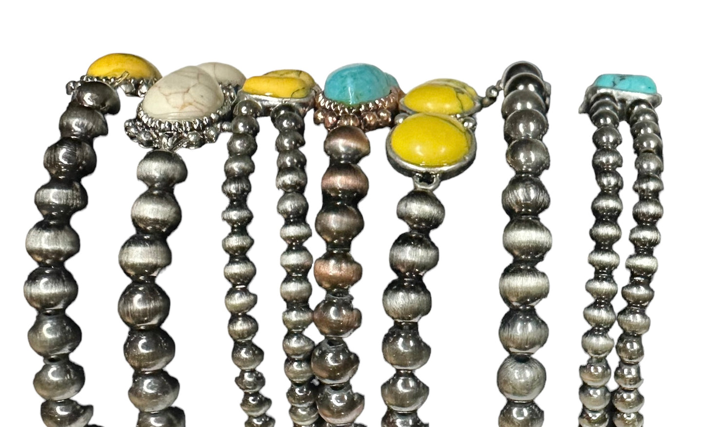 Silver Navajo Beaded Bracelet with Stone - Several Colors available