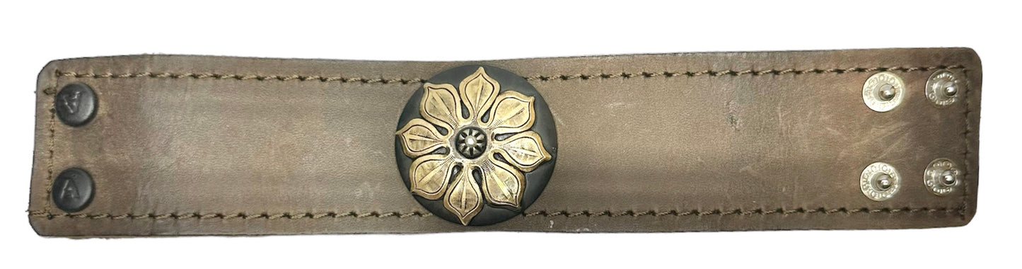 Bronze Flower Leather Snap Bracelet