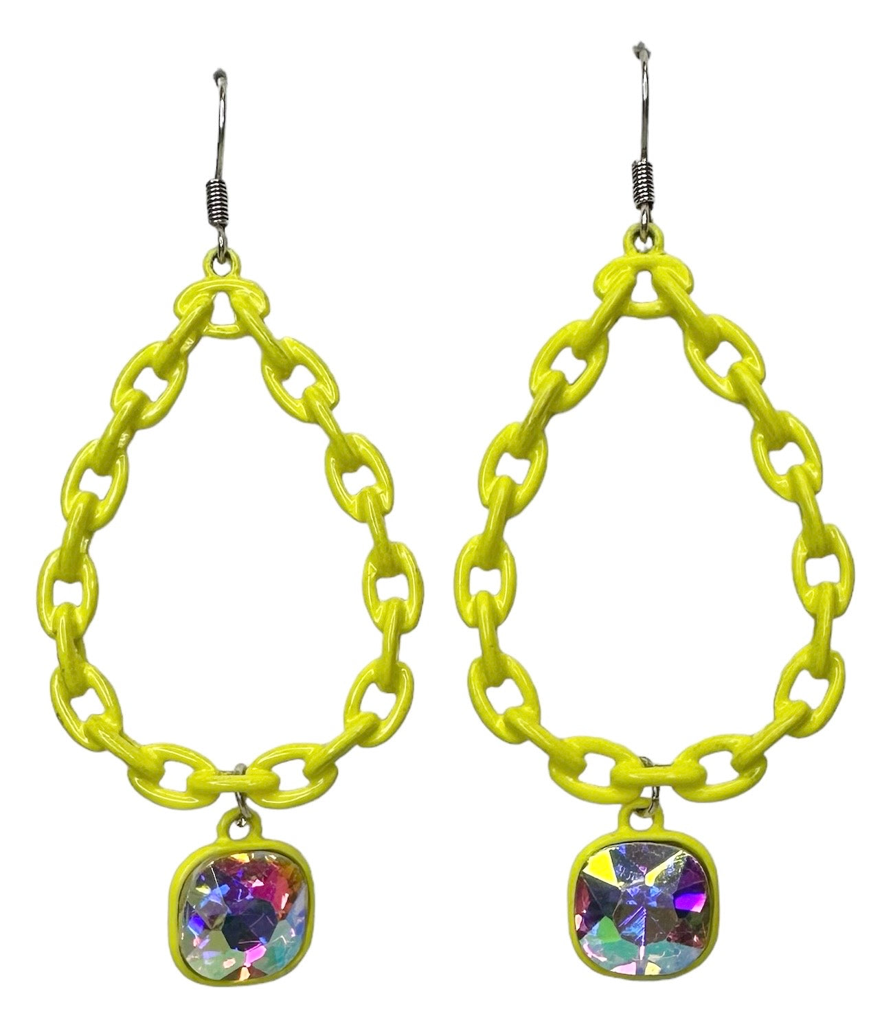 Yellow Chain Iridescent Drop Earrings