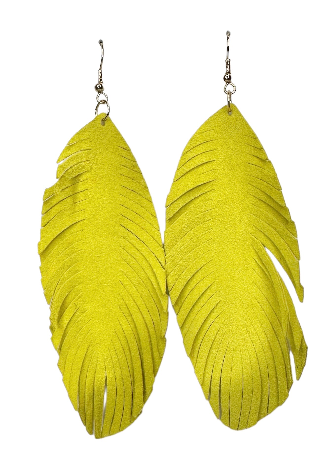 Yellow Leather Feathered Earrings