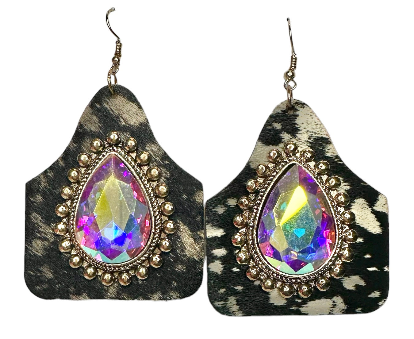 Cowhide Tags with Large Iridescent Stone