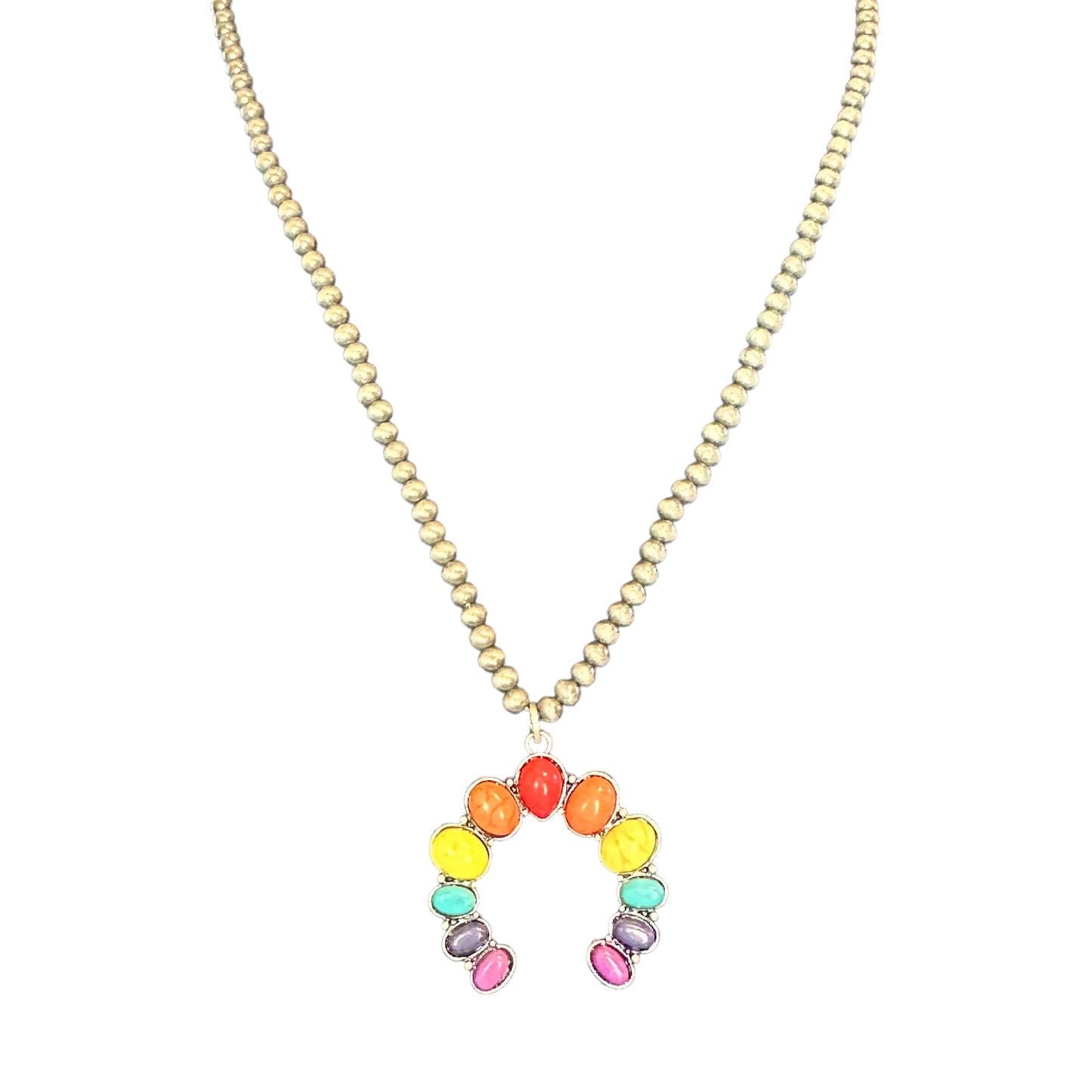 Small Multi Color Squash Blossom Silver Beads Necklace