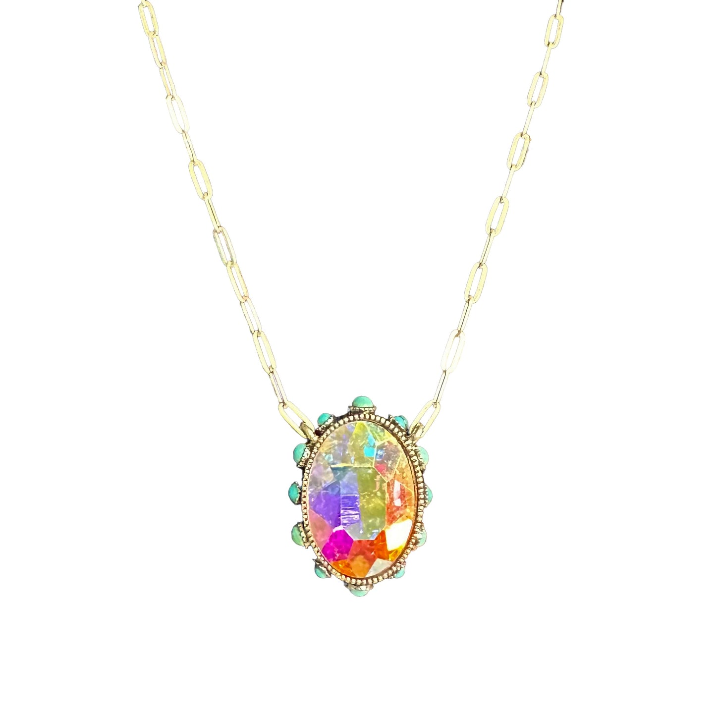 Single Stone with Turquoise Stone Boarder - Different Colors Avaliable
