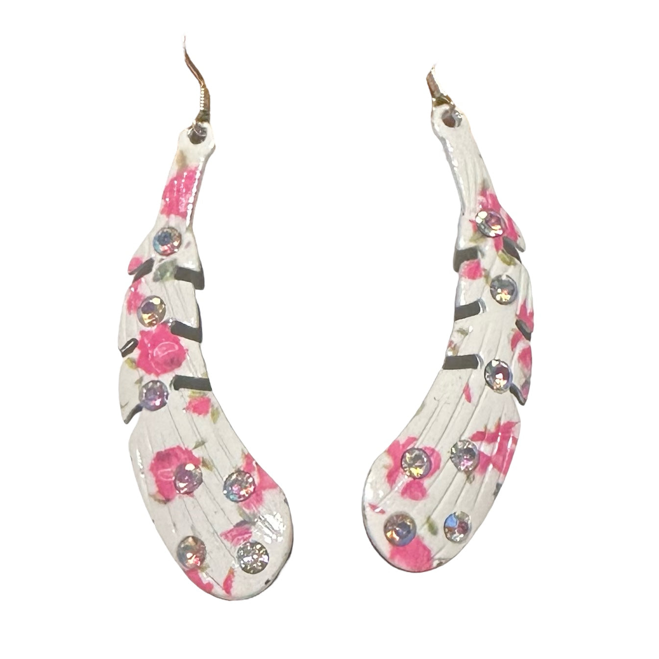 Metal Feather Iridescent Earrings (Black and White Available)