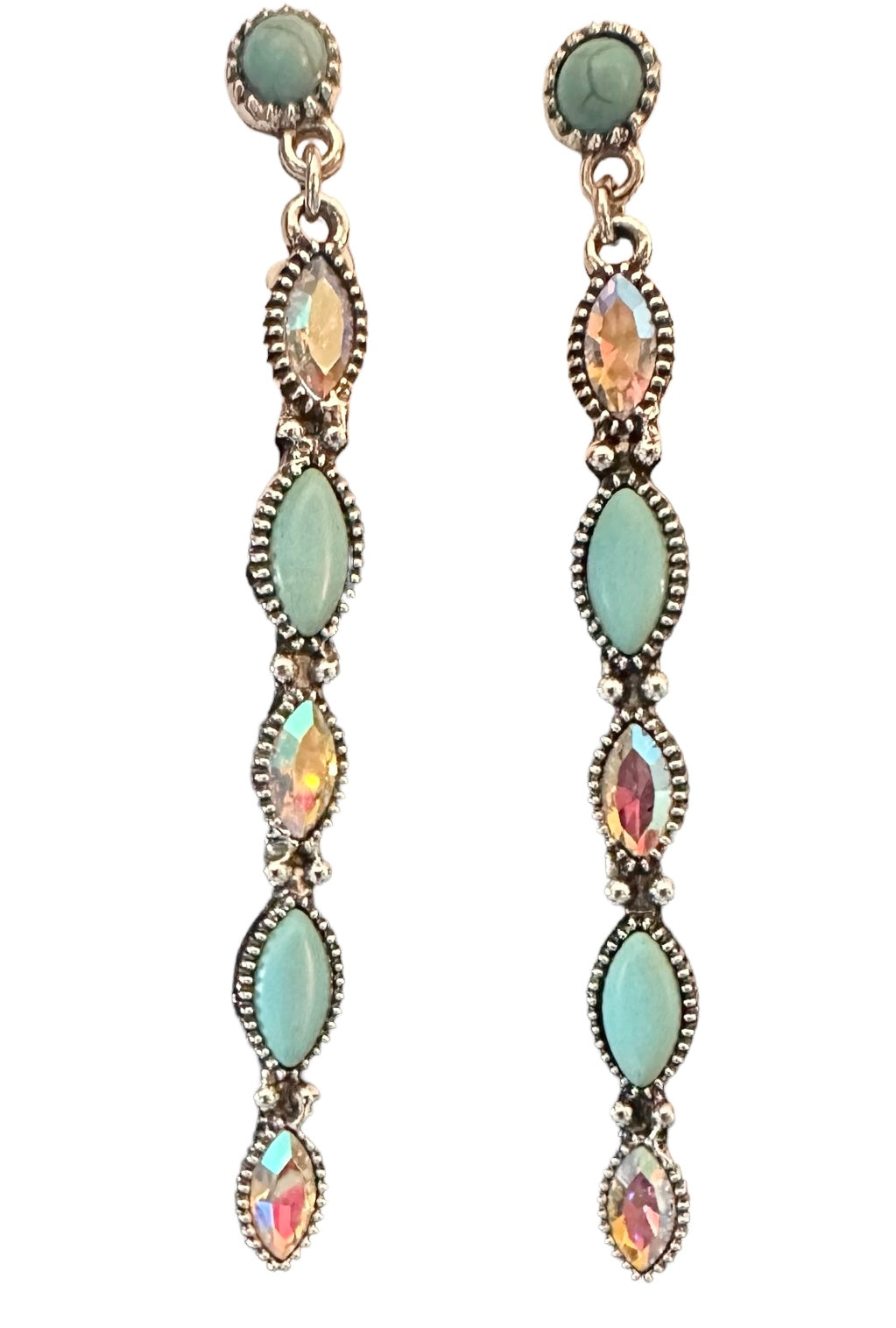 Rain Drops Turquoise and Iridescent Stud Earrings