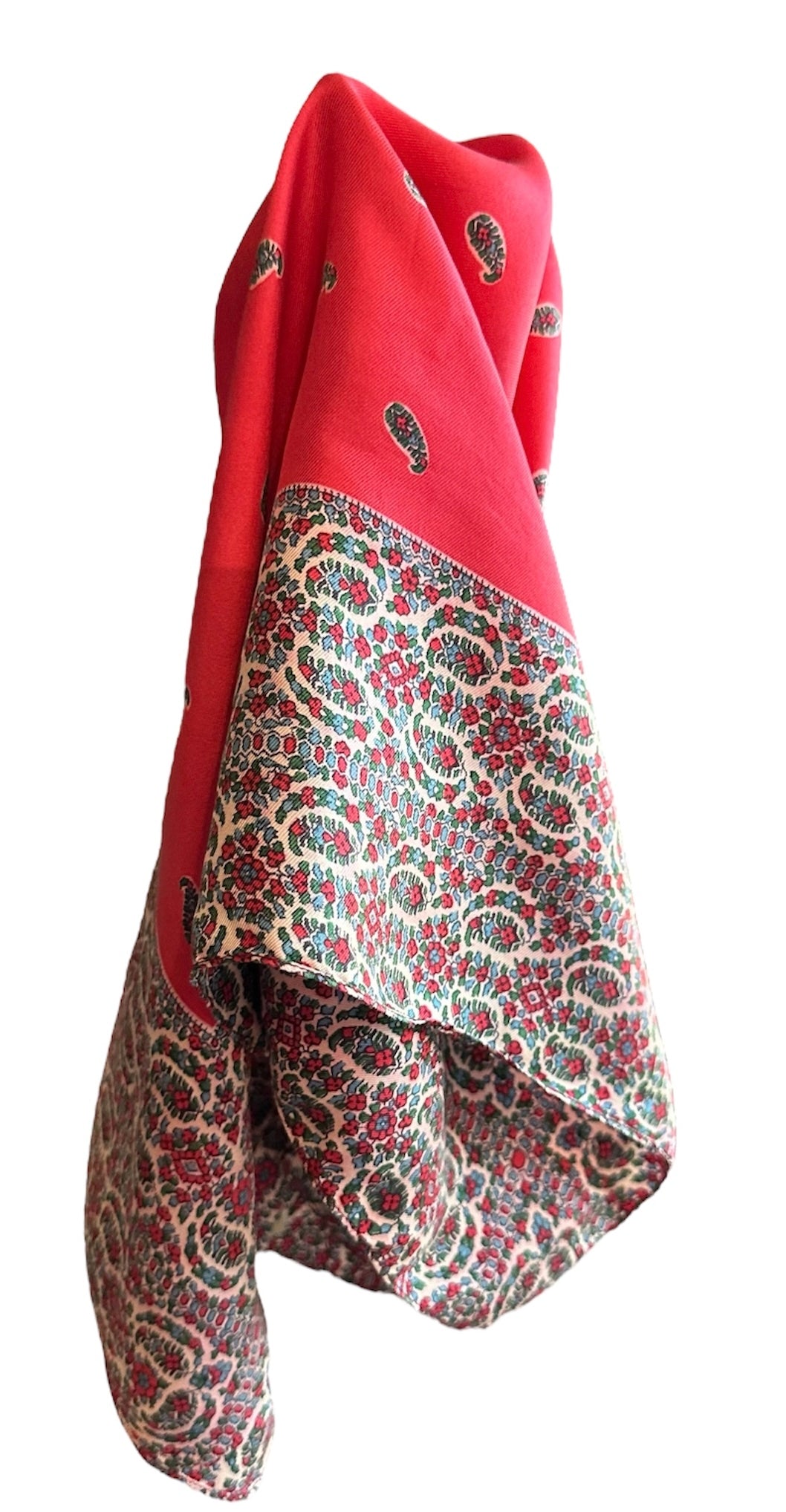 Vintage Red Paisley Silk Scarf (Damaged)