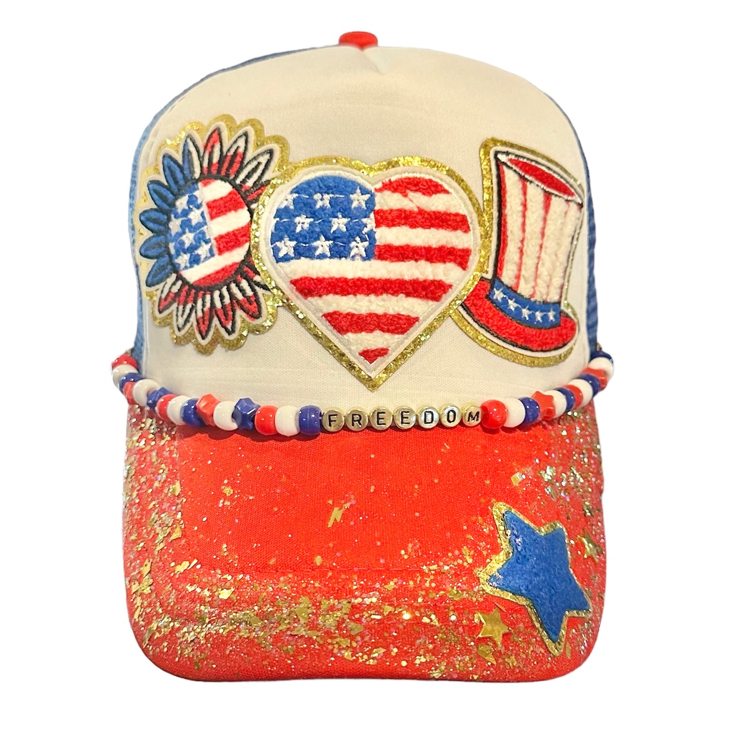 Red White America Heart Trucker Hat