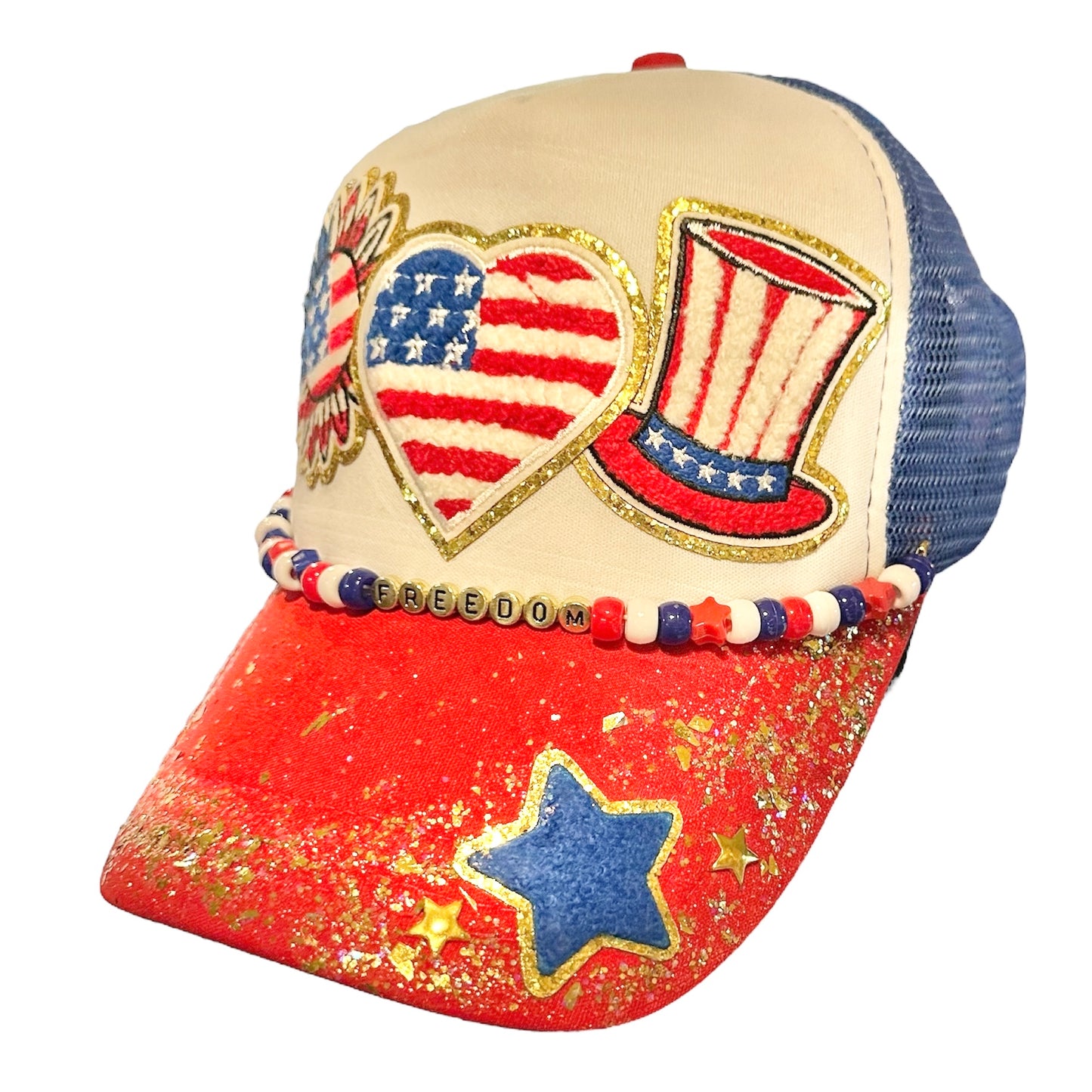 Red White America Heart Trucker Hat