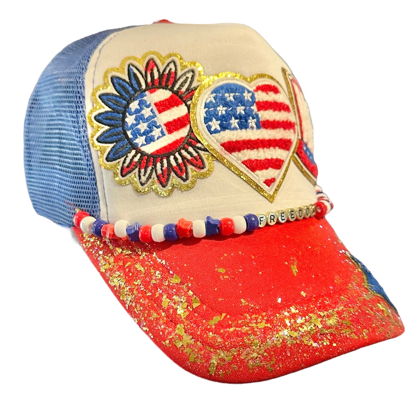 Red White America Heart Trucker Hat