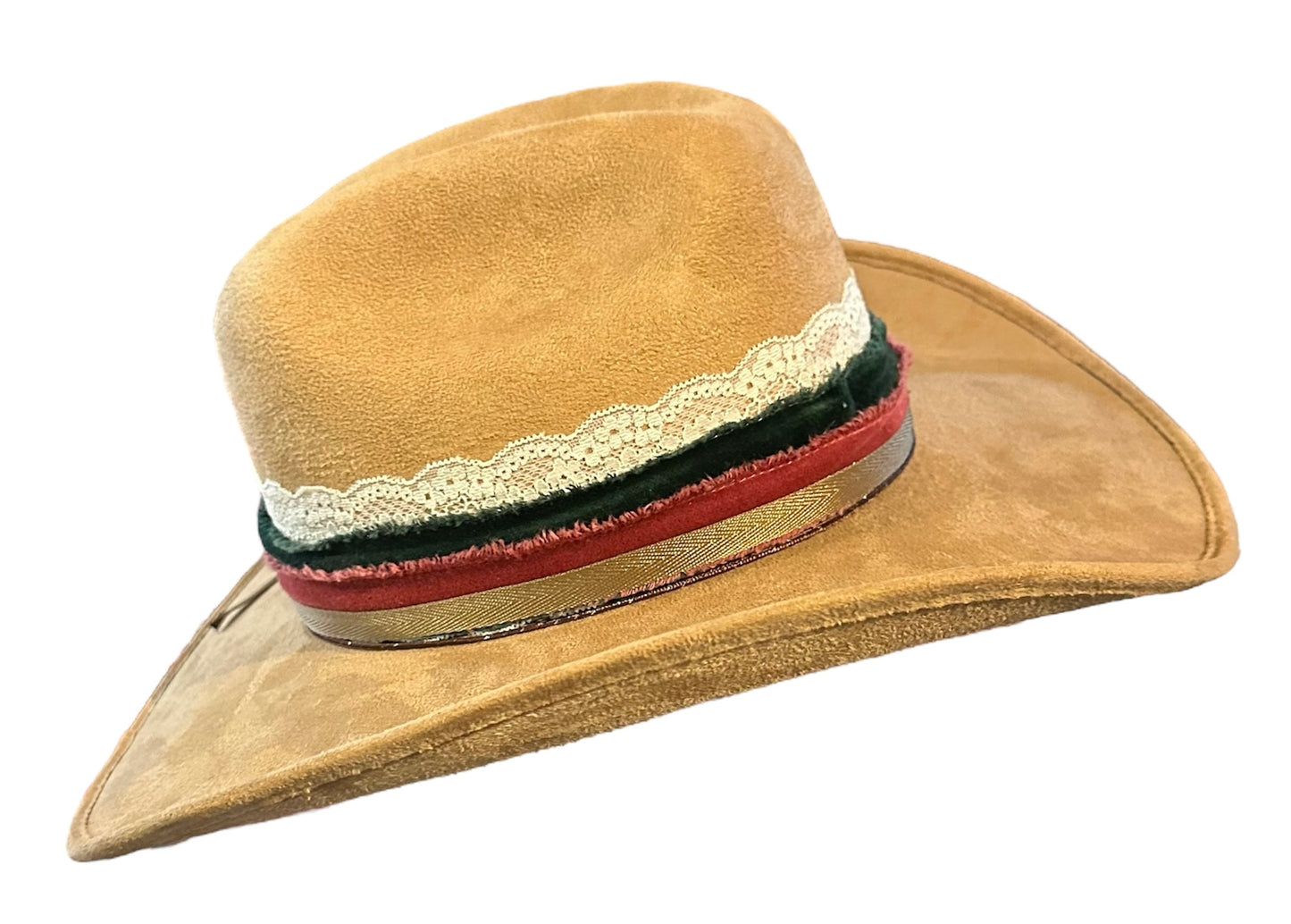 Black and Maron Band Tan Cowboy Hat