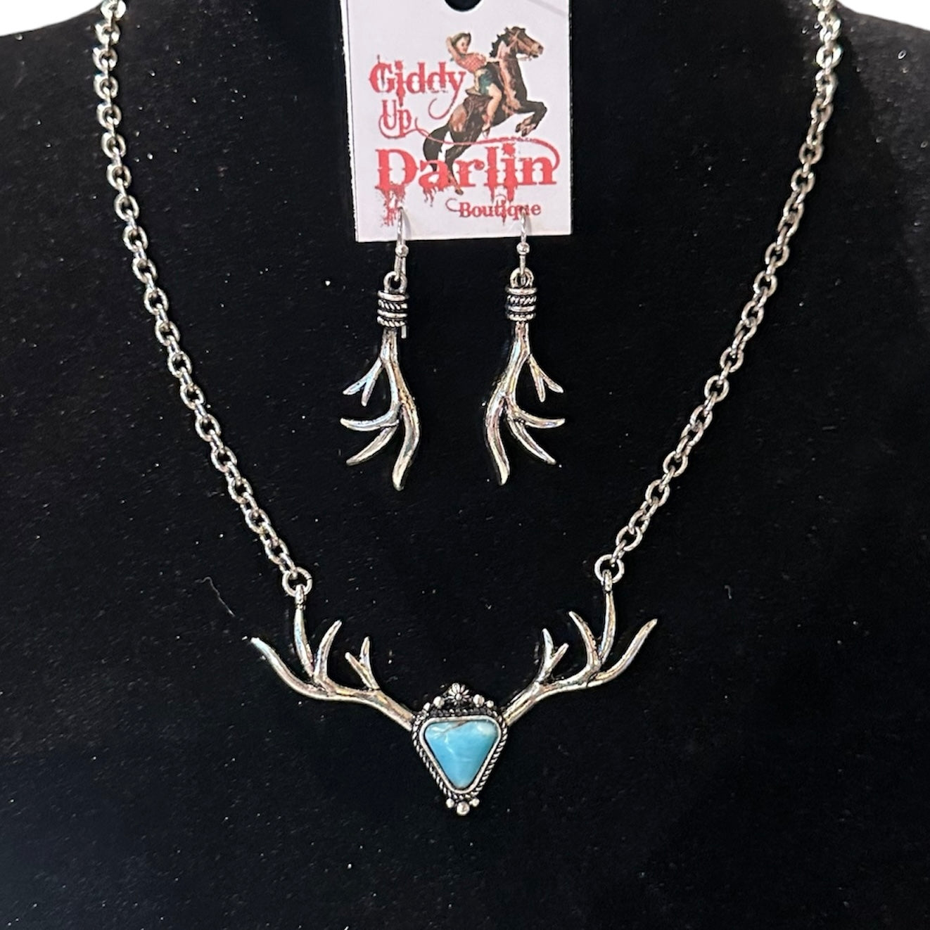 Turquoise Deer Antler Necklace and Earring Set