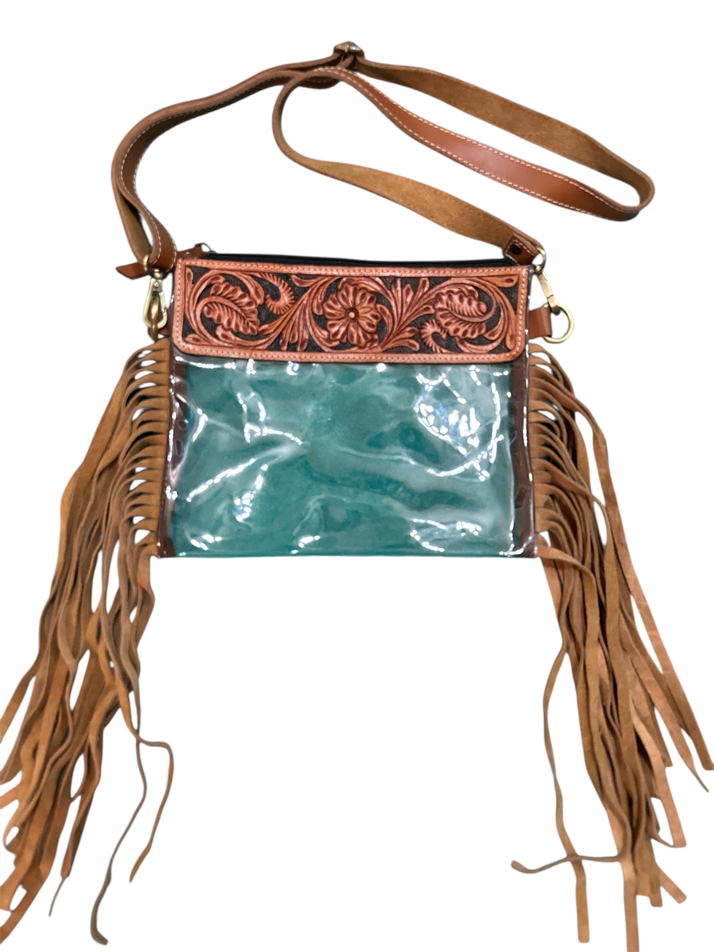Tooled Crossbody Clear Fringe Purse