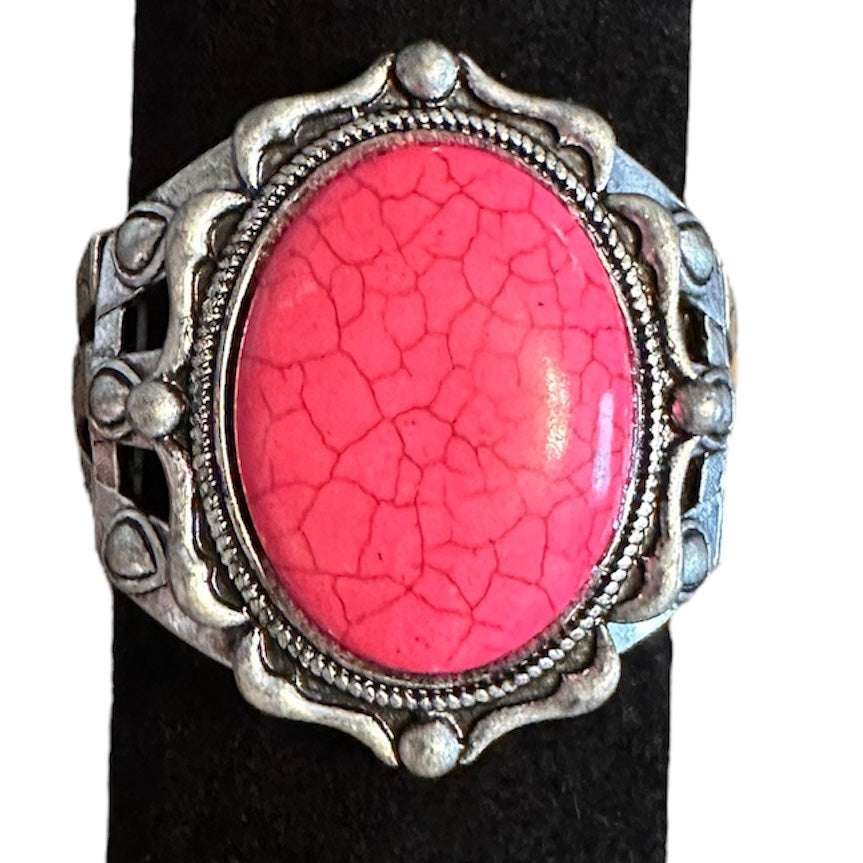 Hot Pink Large Oval Stone Elastic Bracelet