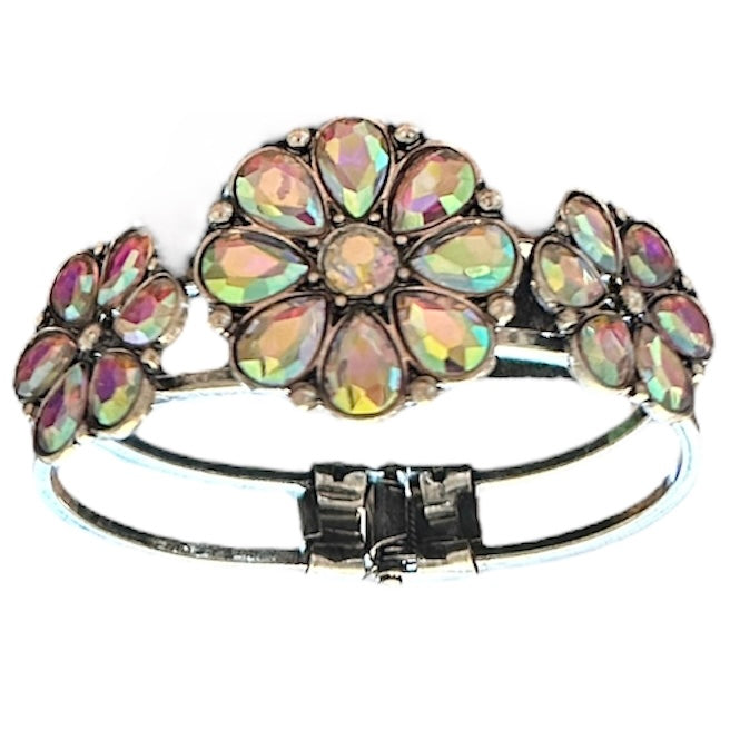 Iridescent Flower Clasp Cuff Bracelet