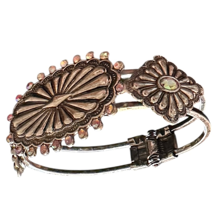 Bronze or Silver Iridescent Clasp Cuff Bracelet