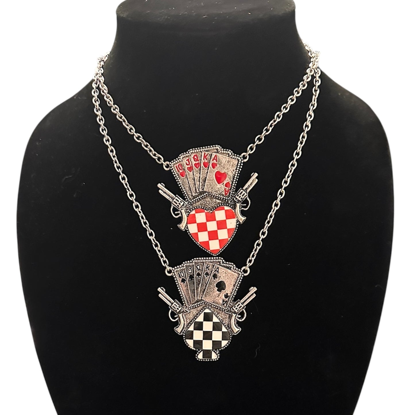 Red Black Pistol and Cards Necklaces