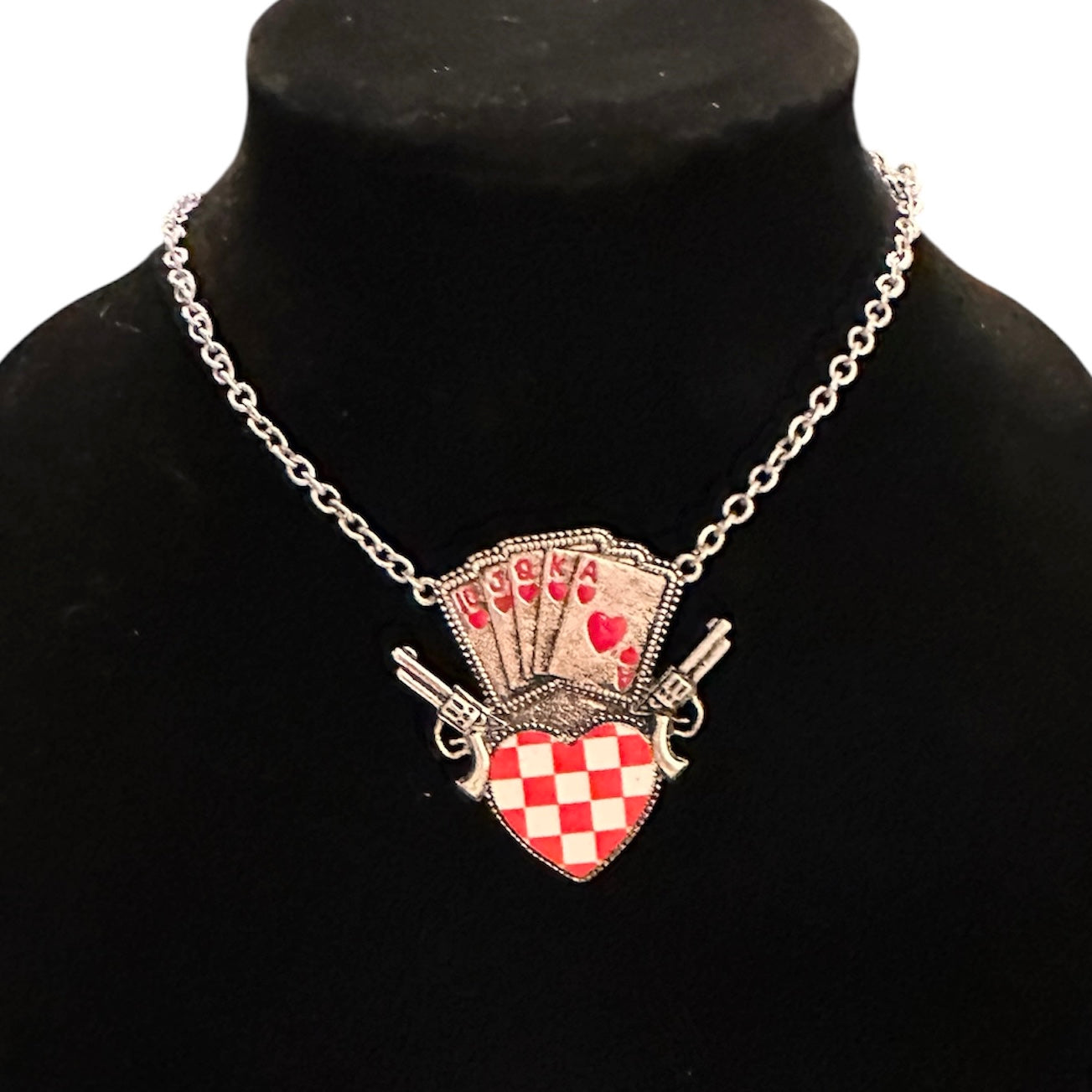 Red Black Pistol and Cards Necklaces