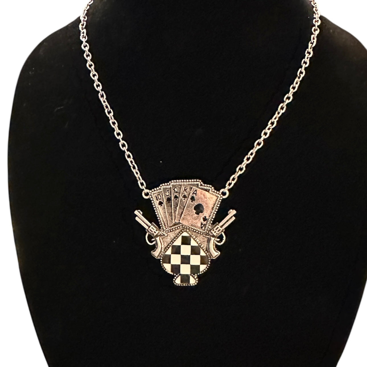 Red Black Pistol and Cards Necklaces