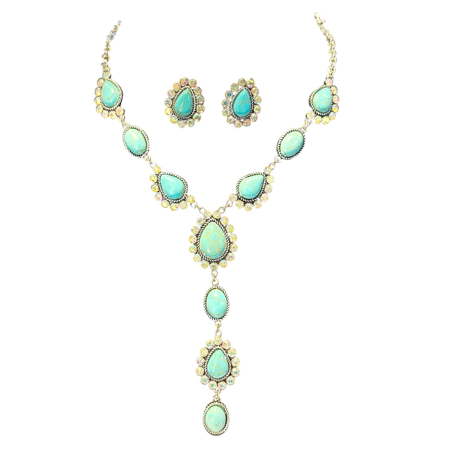 Mini Drop Turquoise Iridescent Necklace Set