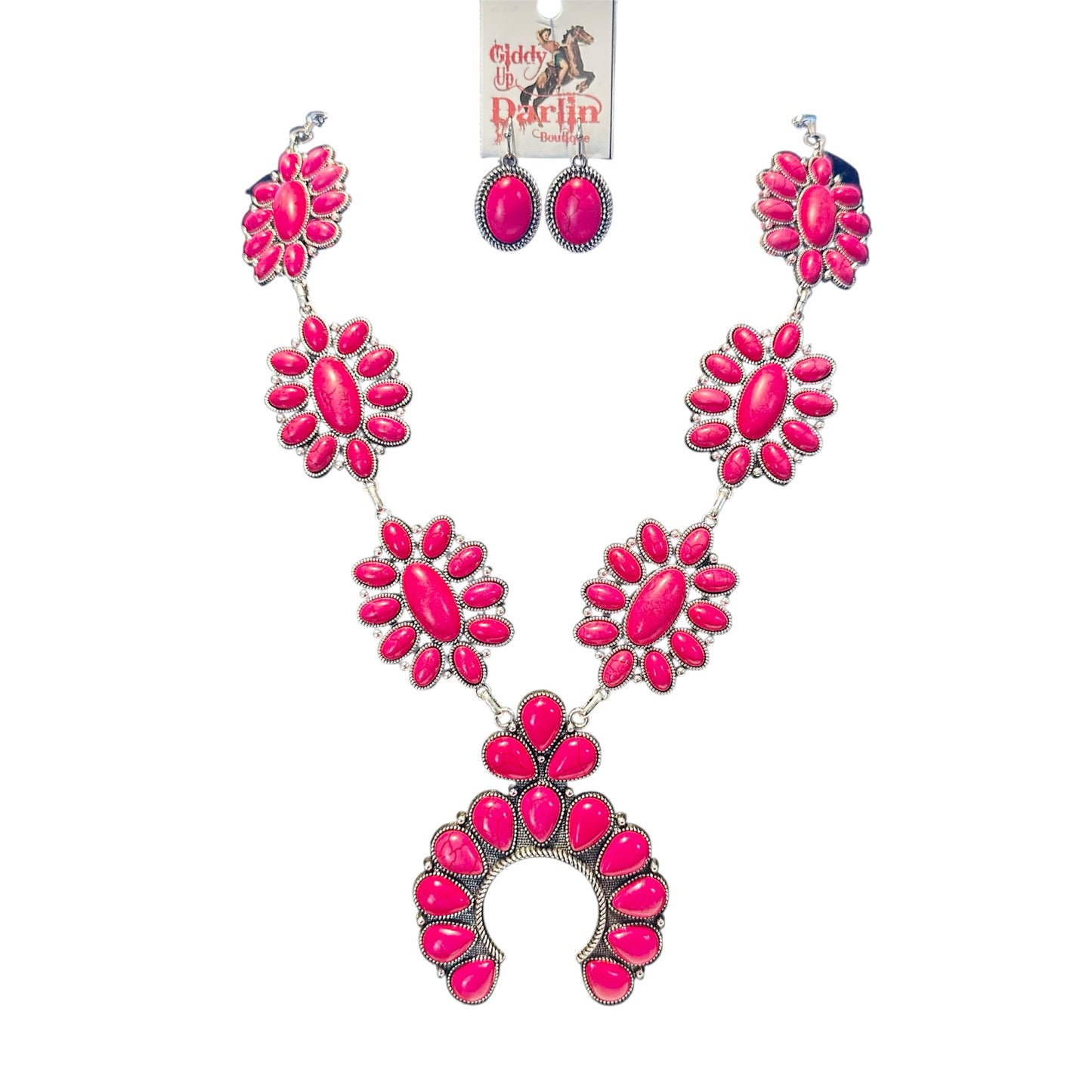 Hot Pink Squash Blossom Necklace Set