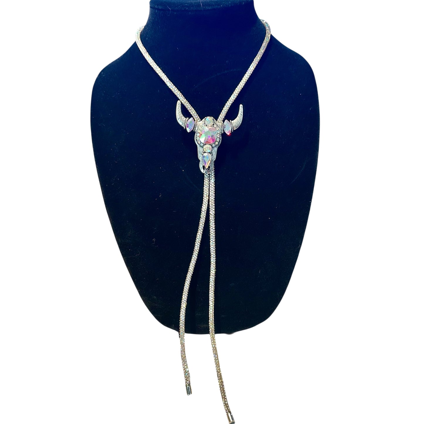 Silver Iridescent Longhorn Bolo Necklace