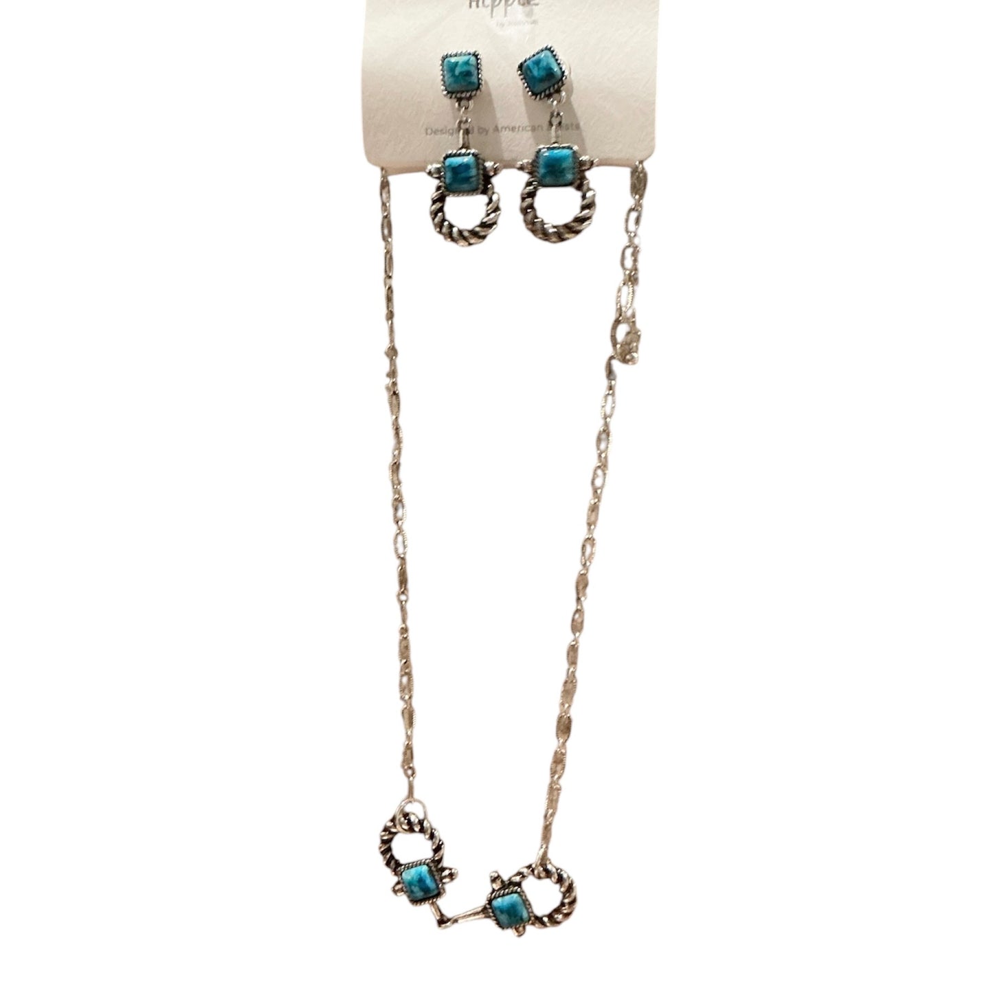 Turquoise Snap Bit Necklace and Earring Set