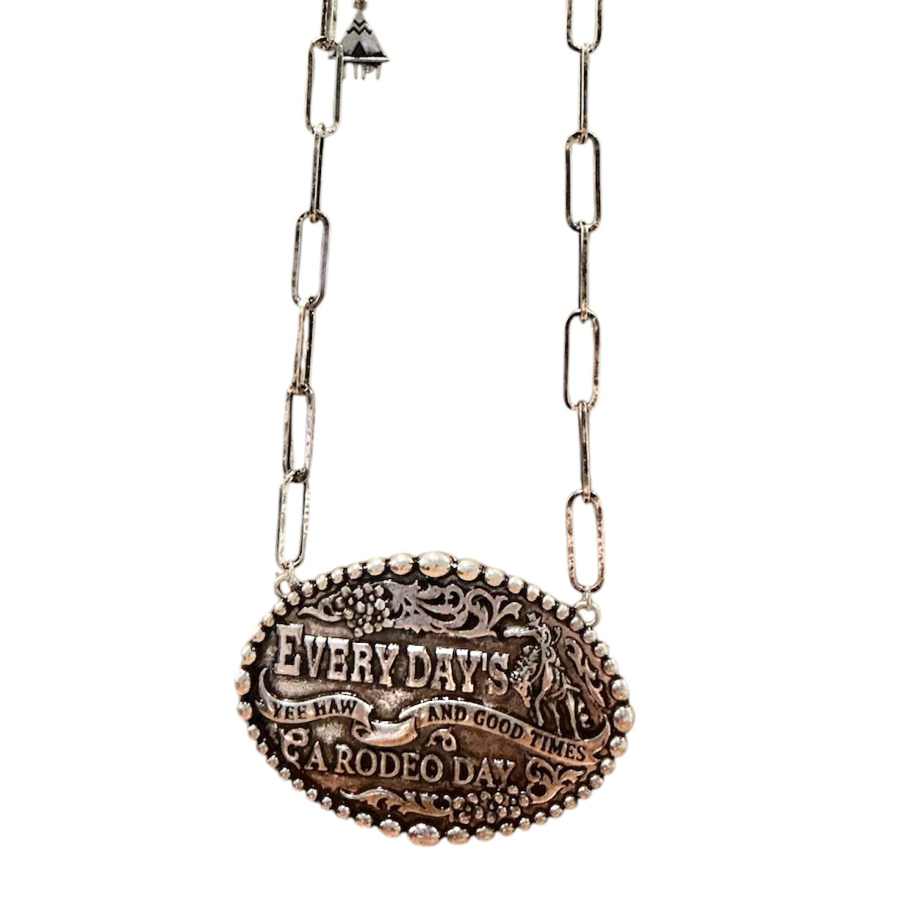 Every Days A Rodeo Day XL Buckle Silver Necklace