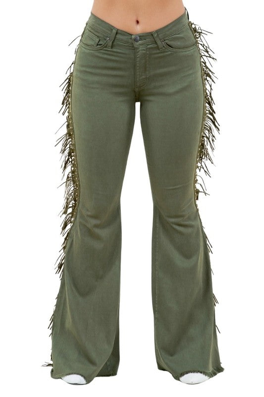 Texas Sun Bell Bottom Jean in Olive - Inseam 32"