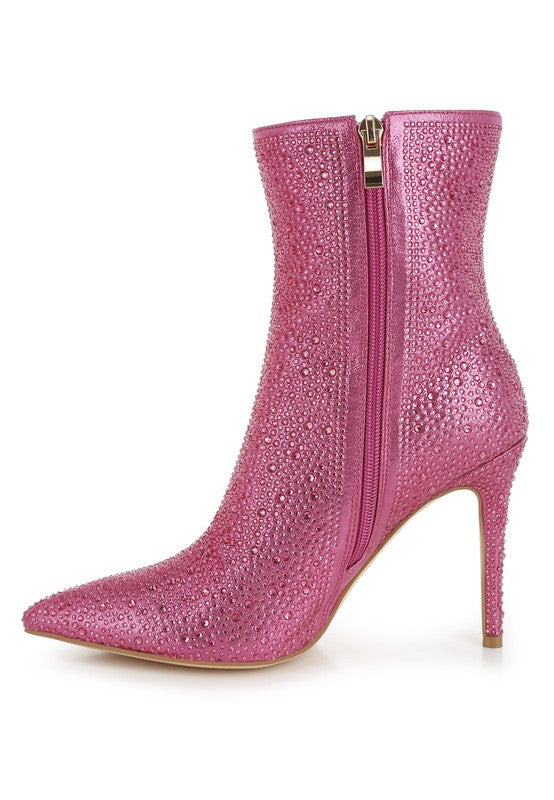 Anun Rhinestones Embellished High Ankle Boots