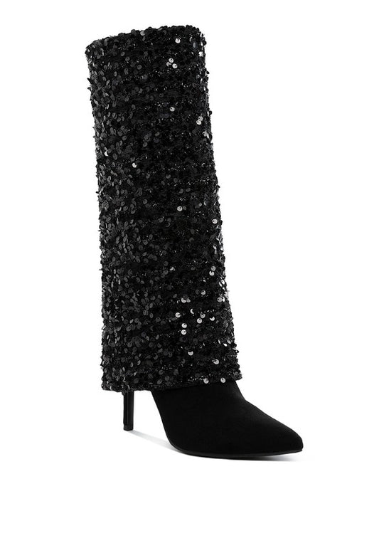 Sin City Sequinned Fold-Over Calf Boots