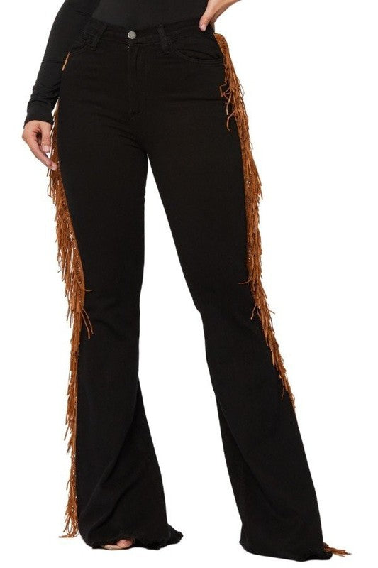 Black Bell Bottom Jean with Side Fringe - inseam 34"