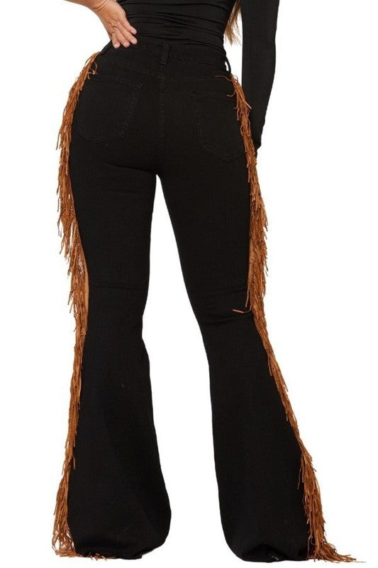 Black Bell Bottom Jean with Side Fringe - inseam 34"