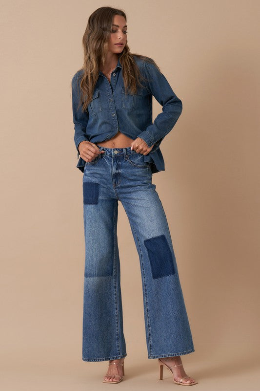 Relaxed Wide Leg Patchwork Jeans