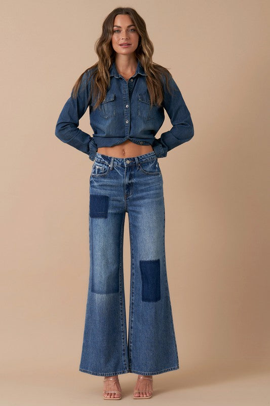 Relaxed Wide Leg Patchwork Jeans