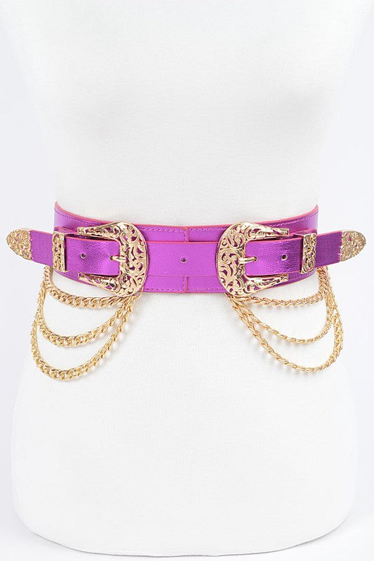 Double Buckle Metallic Stretch Belt