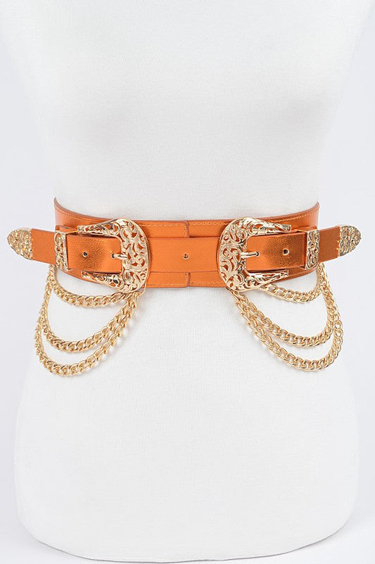 Double Buckle Metallic Stretch Belt