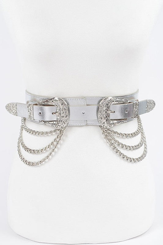 Double Buckle Metallic Stretch Belt