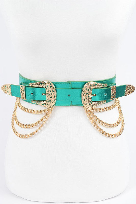 Double Buckle Metallic Stretch Belt