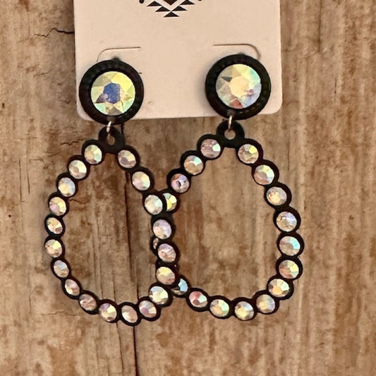 Black Iridescent Loop Stud Earrings