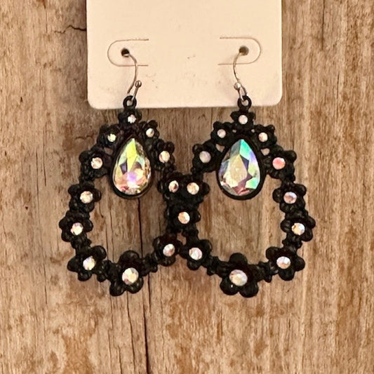Black Iridescent Teardrop Dangle Earrings