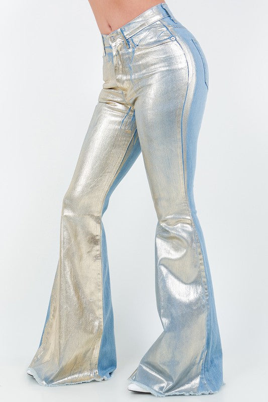 Bell Bottom Jean in Gold Foil - Inseam 34"