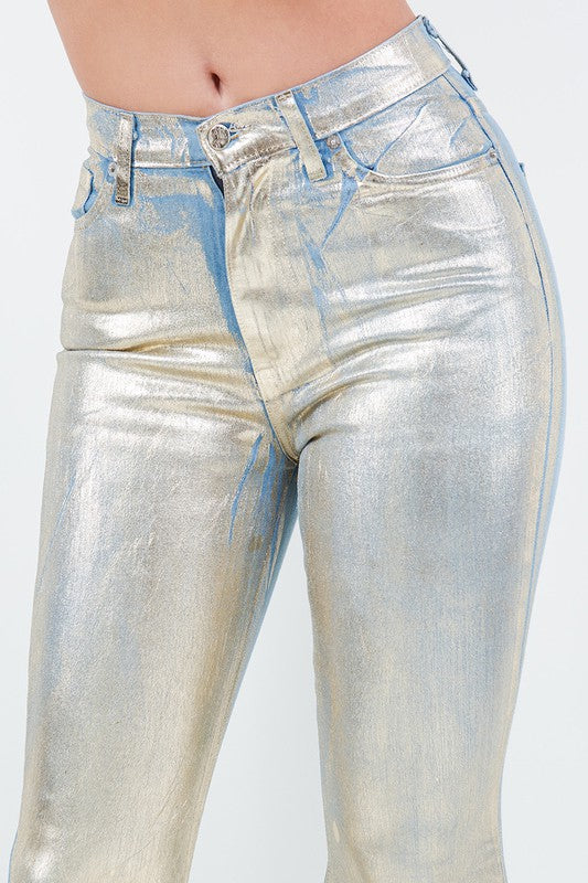 Bell Bottom Jean in Gold Foil - Inseam 34"