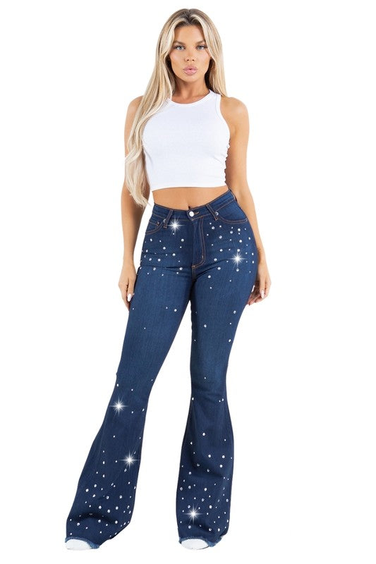 Vegas Glam Bell Bottom Jean in Dark Wash - Inseam 34