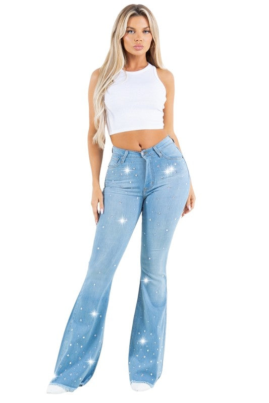 Vegas Glam Bell Bottom Jean in Light Wash - Inseam 34