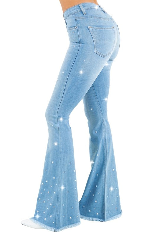 Vegas Glam Bell Bottom Jean in Light Wash - Inseam 34