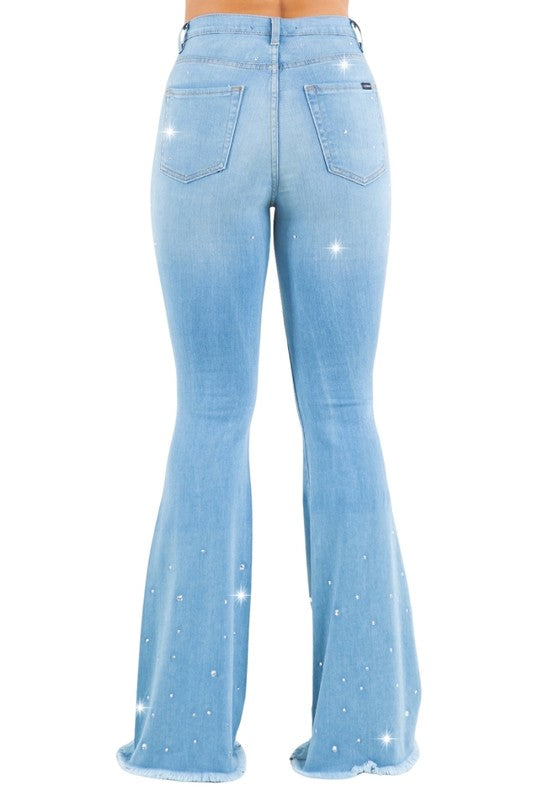 Vegas Glam Bell Bottom Jean in Light Wash - Inseam 34