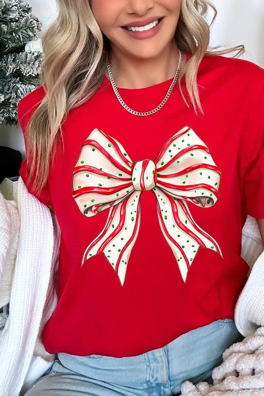 Christmas Tree Cake Bow Graphic Tee