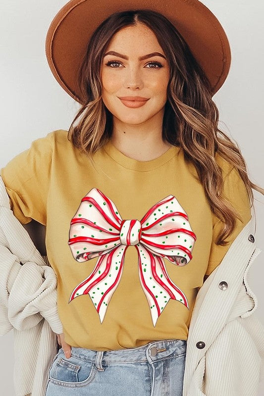 Christmas Tree Cake Bow Graphic Tee